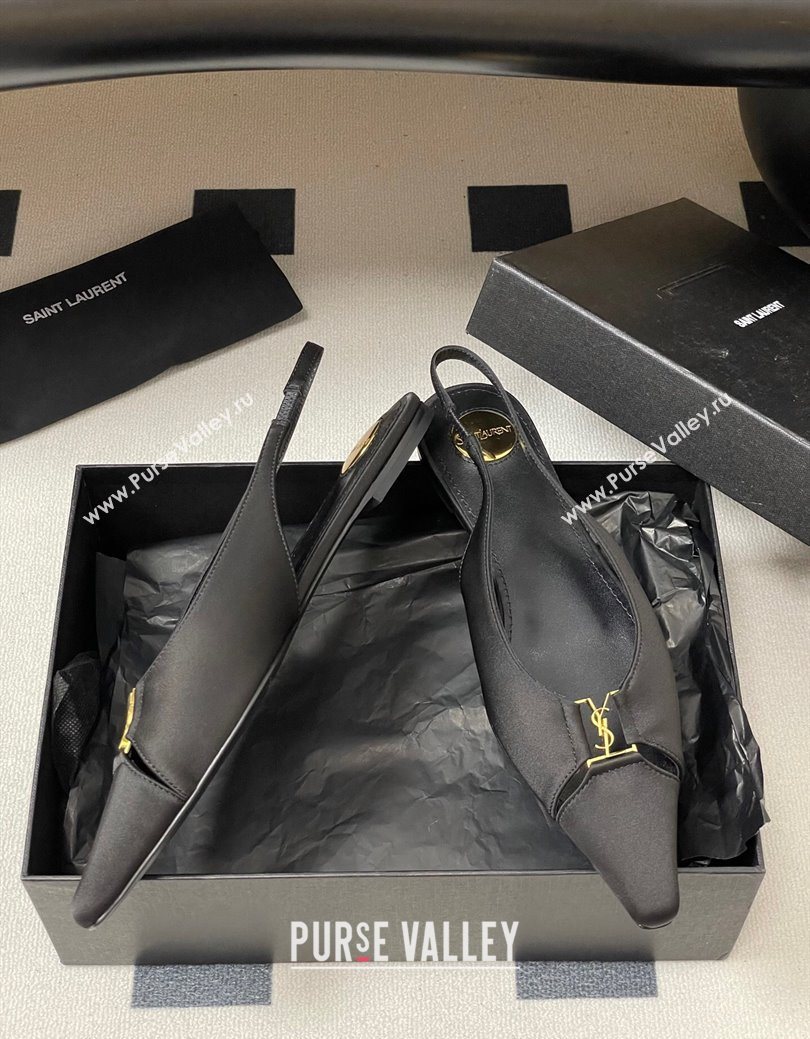 Saint Laurent Babylone Flats Slingback in Satin Black 2025 8036469 (KL-250825094)