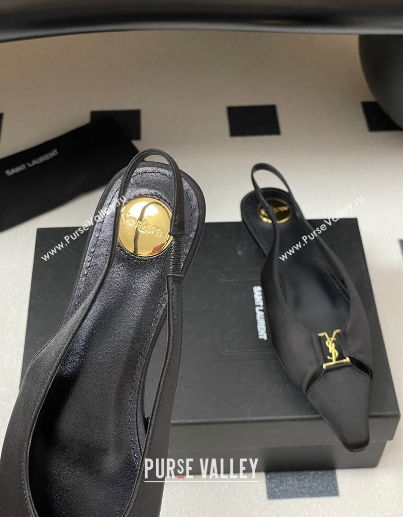 Saint Laurent Babylone Flats Slingback in Satin Black 2025 8036469 (KL-250825094)