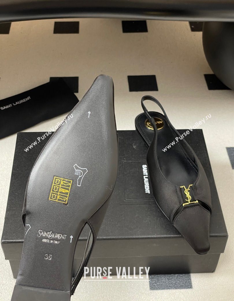 Saint Laurent Babylone Flats Slingback in Satin Black 2025 8036469 (KL-250825094)
