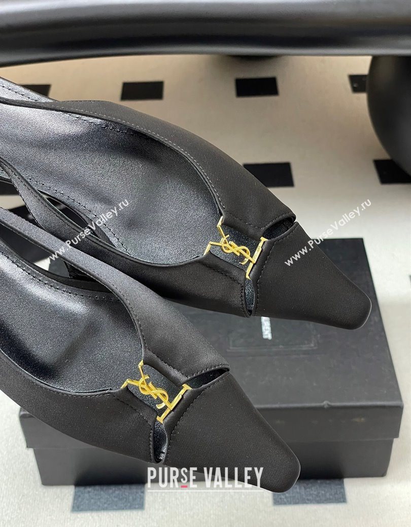 Saint Laurent Babylone Flats Slingback in Satin Black 2025 8036469 (KL-250825094)