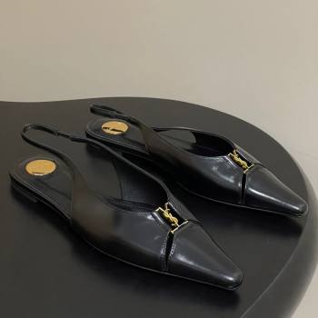 Saint Laurent Babylone Flats Slingback in Shiny Calfskin Black 2025 8036469 (KL-250825095)