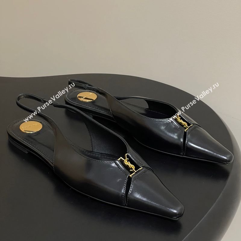 Saint Laurent Babylone Flats Slingback in Shiny Calfskin Black 2025 8036469 (KL-250825095)
