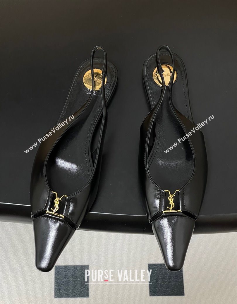 Saint Laurent Babylone Flats Slingback in Shiny Calfskin Black 2025 8036469 (KL-250825095)