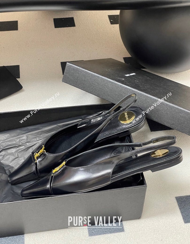 Saint Laurent Babylone Flats Slingback in Shiny Calfskin Black 2025 8036469 (KL-250825095)