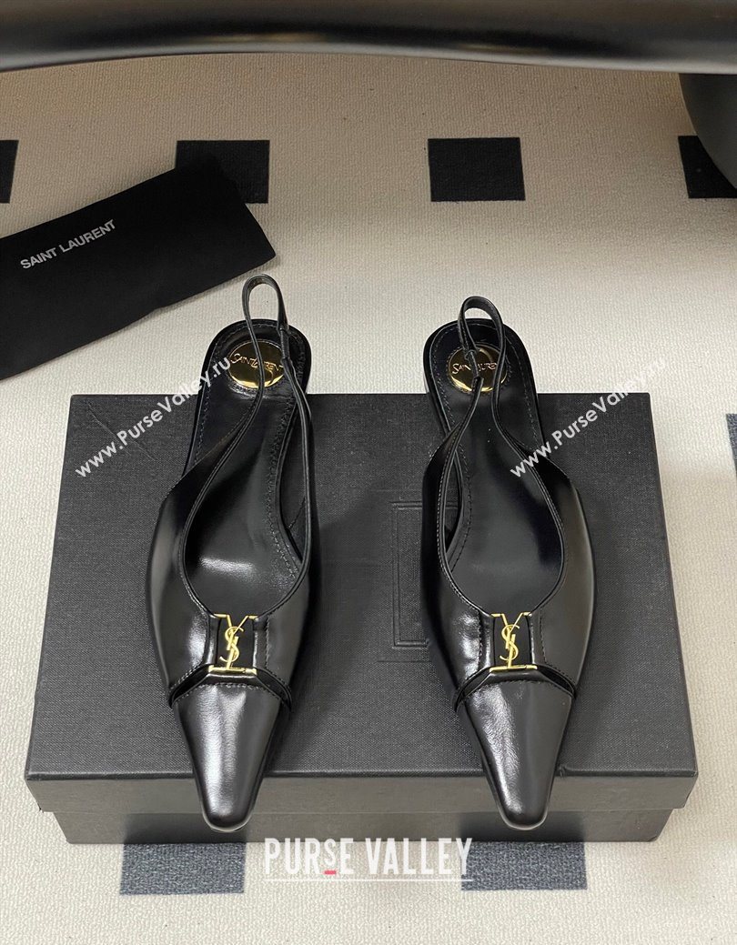 Saint Laurent Babylone Flats Slingback in Shiny Calfskin Black 2025 8036469 (KL-250825095)