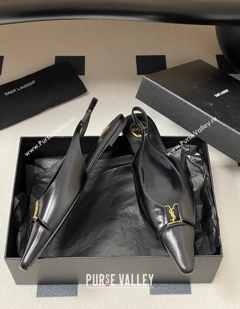 Saint Laurent Babylone Flats Slingback in Shiny Calfskin Black 2025 8036469 (KL-250825095)
