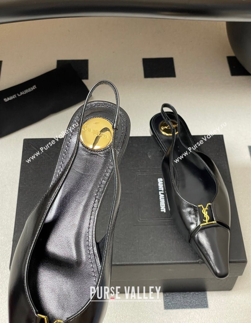 Saint Laurent Babylone Flats Slingback in Shiny Calfskin Black 2025 8036469 (KL-250825095)