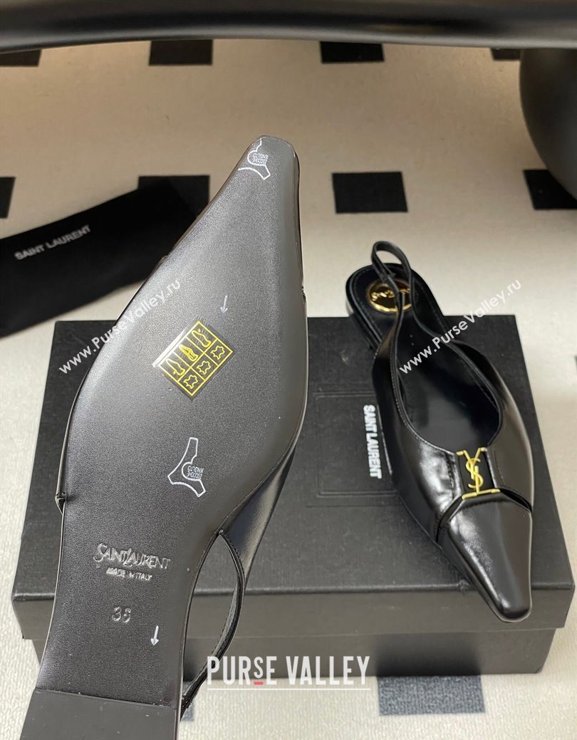 Saint Laurent Babylone Flats Slingback in Shiny Calfskin Black 2025 8036469 (KL-250825095)