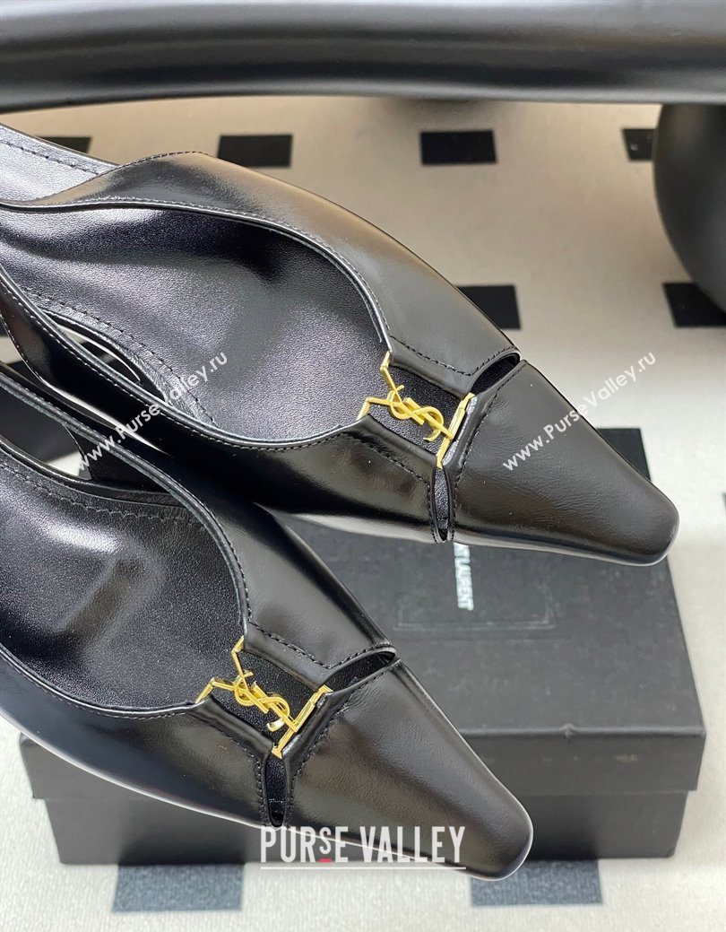Saint Laurent Babylone Flats Slingback in Shiny Calfskin Black 2025 8036469 (KL-250825095)