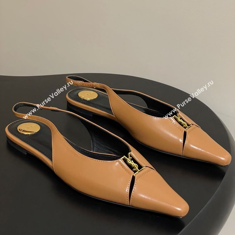 Saint Laurent Babylone Flats Slingback in Shiny Calfskin Yellow 2025 8036469 (KL-250825096)