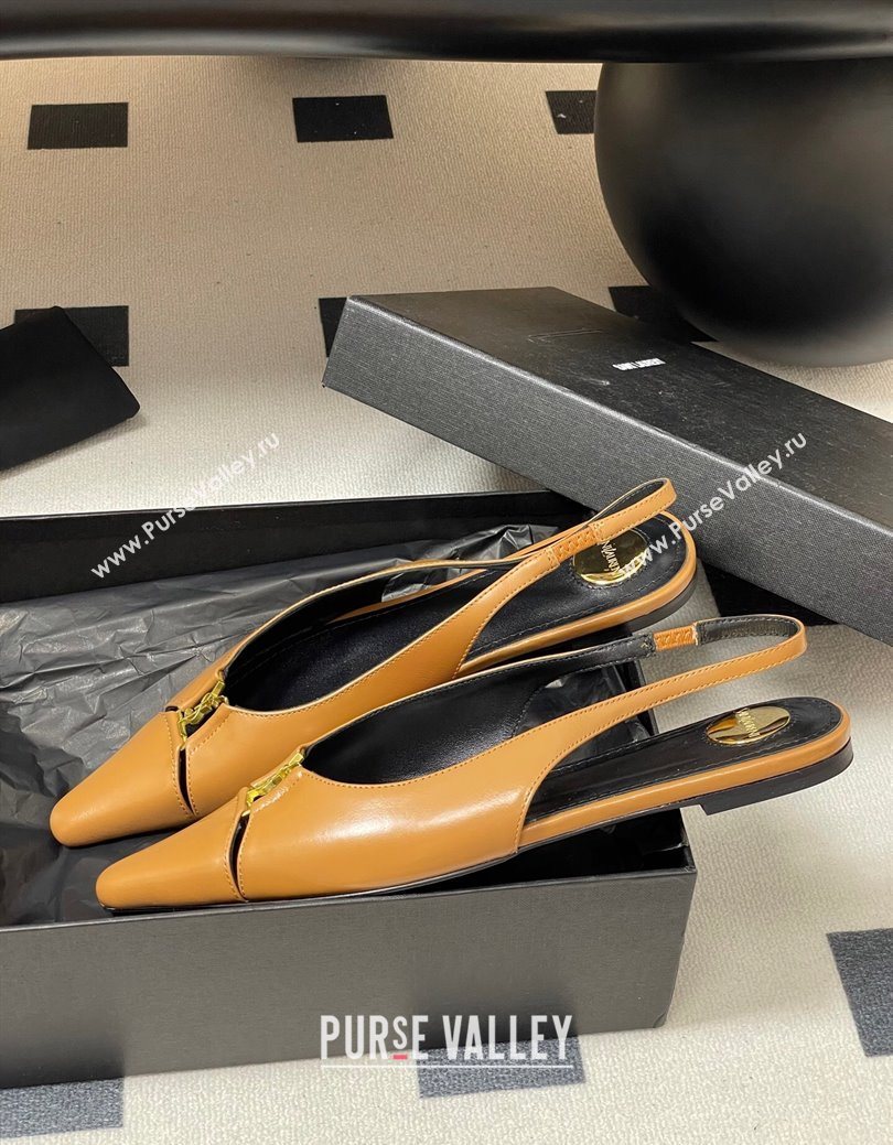 Saint Laurent Babylone Flats Slingback in Shiny Calfskin Yellow 2025 8036469 (KL-250825096)