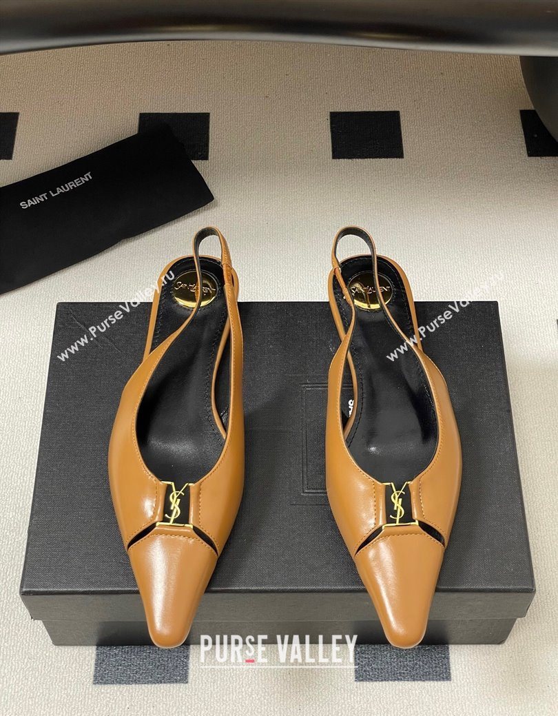 Saint Laurent Babylone Flats Slingback in Shiny Calfskin Yellow 2025 8036469 (KL-250825096)
