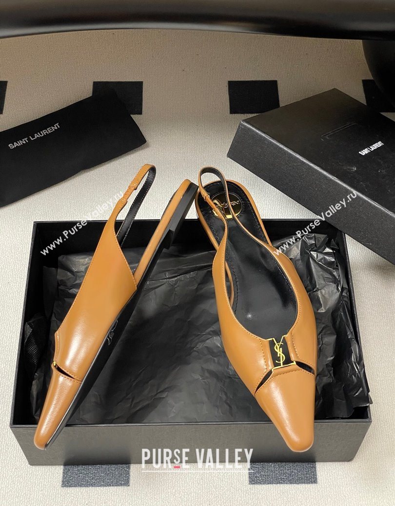 Saint Laurent Babylone Flats Slingback in Shiny Calfskin Yellow 2025 8036469 (KL-250825096)