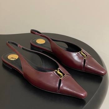 Saint Laurent Babylone Flats Slingback in Shiny Calfskin Dark Burgundy 2025 8036469 (KL-250825097)