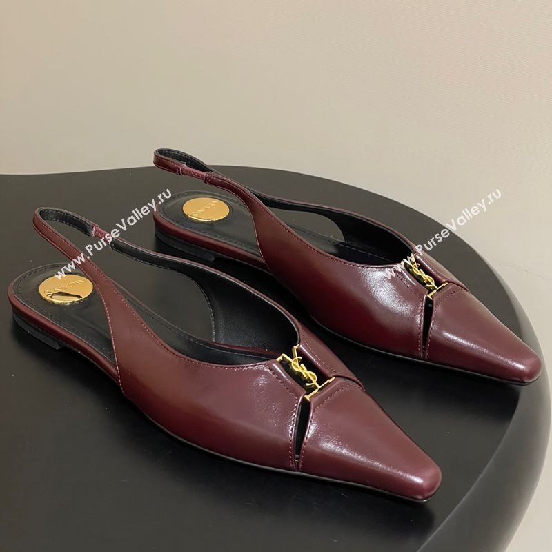 Saint Laurent Babylone Flats Slingback in Shiny Calfskin Dark Burgundy 2025 8036469 (KL-250825097)