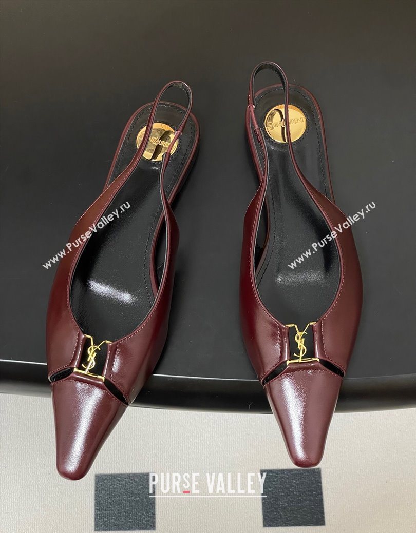 Saint Laurent Babylone Flats Slingback in Shiny Calfskin Dark Burgundy 2025 8036469 (KL-250825097)