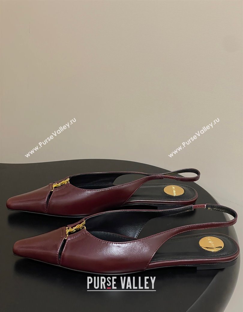 Saint Laurent Babylone Flats Slingback in Shiny Calfskin Dark Burgundy 2025 8036469 (KL-250825097)