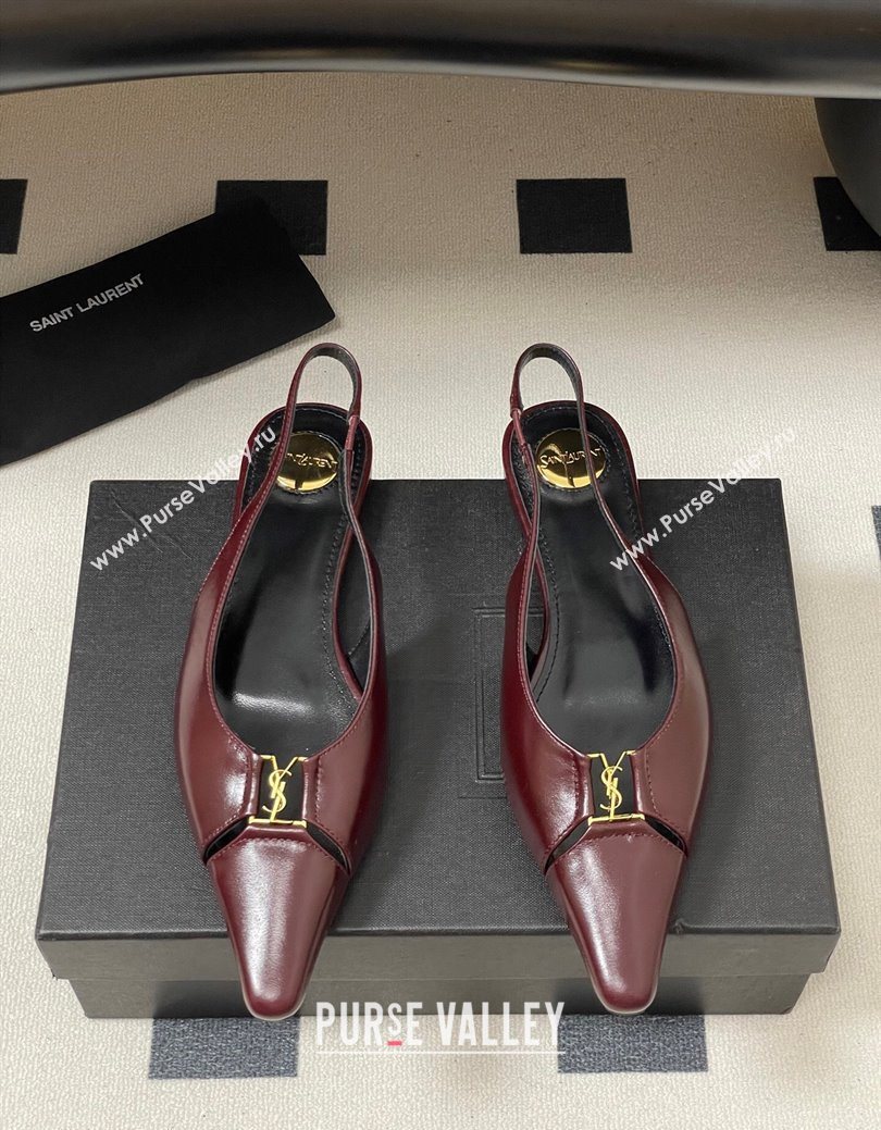 Saint Laurent Babylone Flats Slingback in Shiny Calfskin Dark Burgundy 2025 8036469 (KL-250825097)