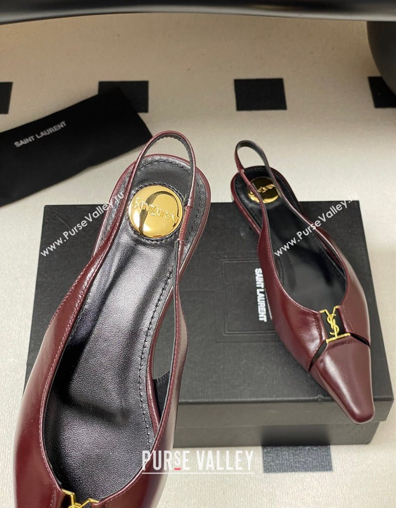 Saint Laurent Babylone Flats Slingback in Shiny Calfskin Dark Burgundy 2025 8036469 (KL-250825097)
