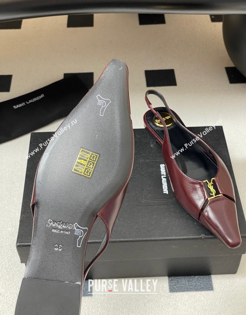Saint Laurent Babylone Flats Slingback in Shiny Calfskin Dark Burgundy 2025 8036469 (KL-250825097)