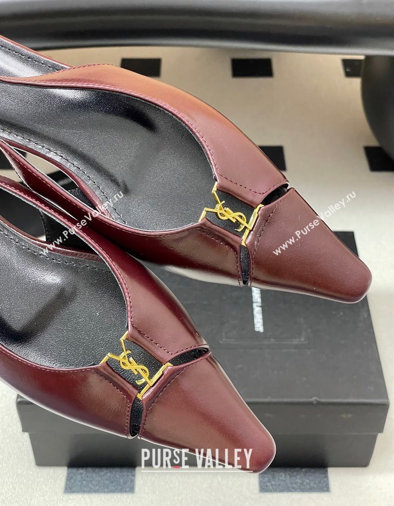 Saint Laurent Babylone Flats Slingback in Shiny Calfskin Dark Burgundy 2025 8036469 (KL-250825097)