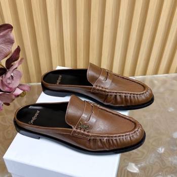 Saint Laurent Le Loafers Mules in Creased Leather Dark Brown 2025 (MD-250825095)