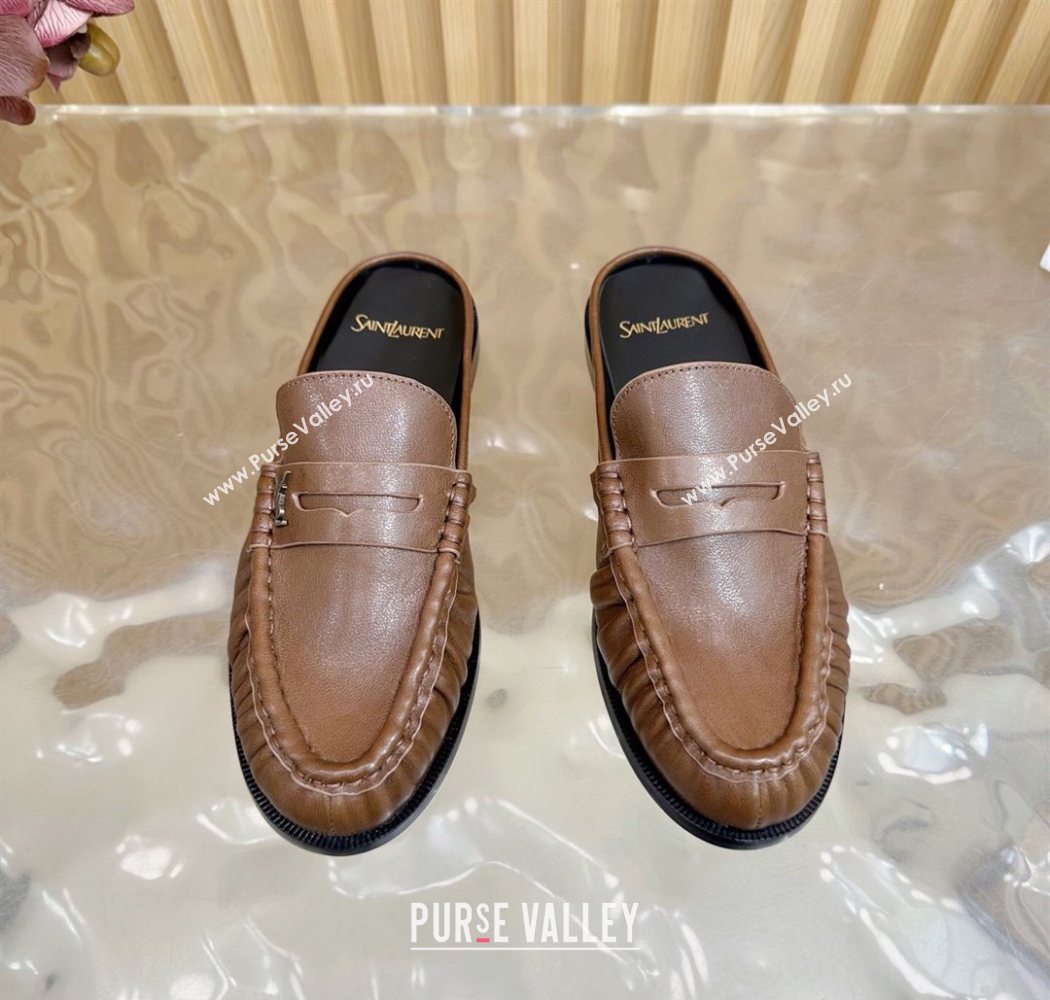 Saint Laurent Le Loafers Mules in Creased Leather Dark Brown 2025 (MD-250825095)