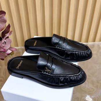 Saint Laurent Le Loafers Mules in Creased Leather Black 2025 (MD-250825099)