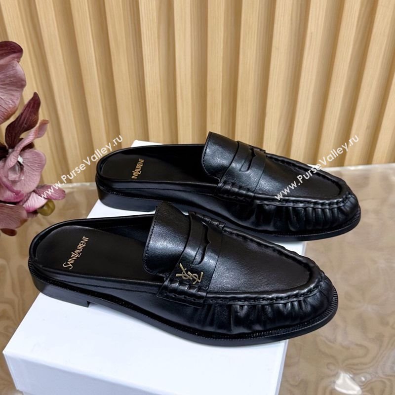 Saint Laurent Le Loafers Mules in Creased Leather Black 2025 (MD-250825099)