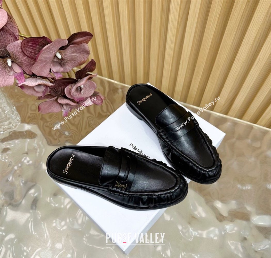 Saint Laurent Le Loafers Mules in Creased Leather Black 2025 (MD-250825099)