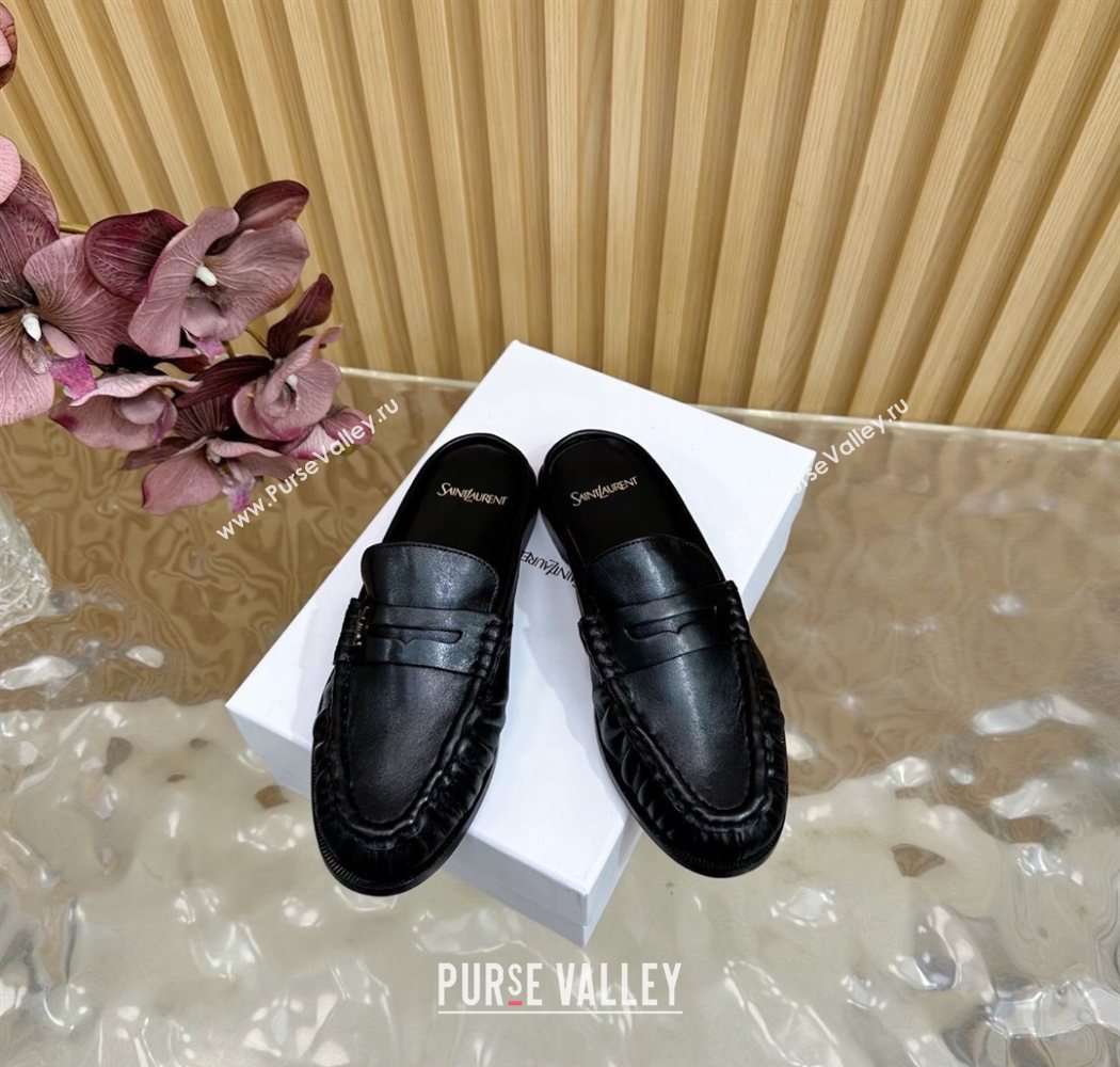 Saint Laurent Le Loafers Mules in Creased Leather Black 2025 (MD-250825099)