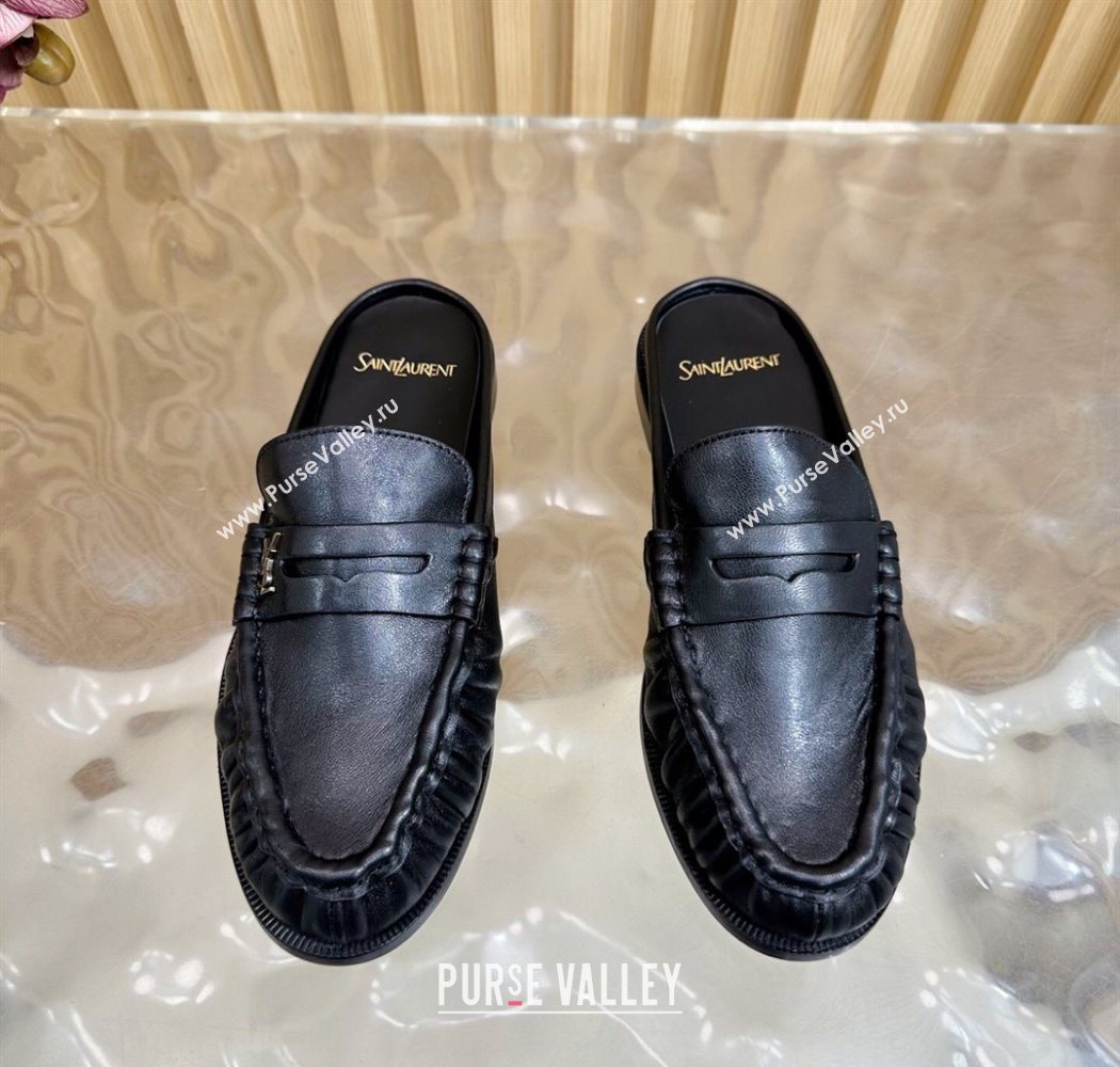 Saint Laurent Le Loafers Mules in Creased Leather Black 2025 (MD-250825099)