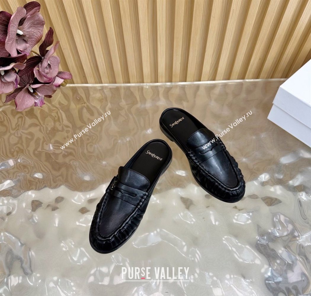 Saint Laurent Le Loafers Mules in Creased Leather Black 2025 (MD-250825099)