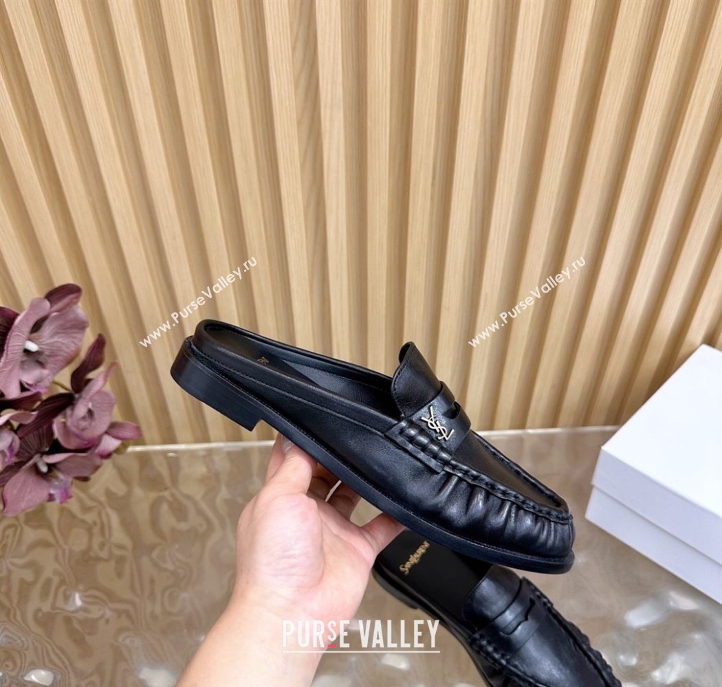 Saint Laurent Le Loafers Mules in Creased Leather Black 2025 (MD-250825099)