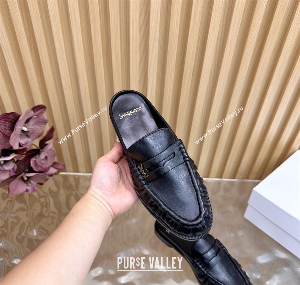 Saint Laurent Le Loafers Mules in Creased Leather Black 2025 (MD-250825099)