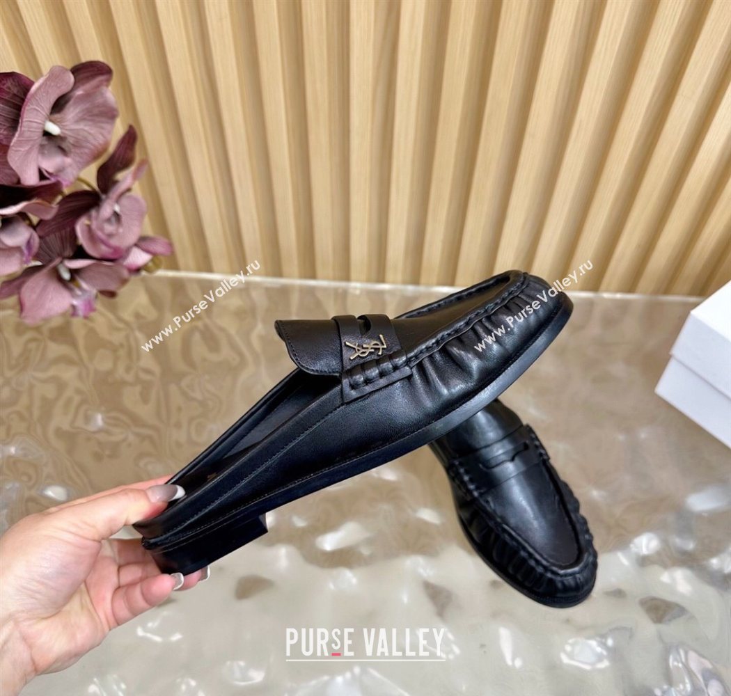 Saint Laurent Le Loafers Mules in Creased Leather Black 2025 (MD-250825099)