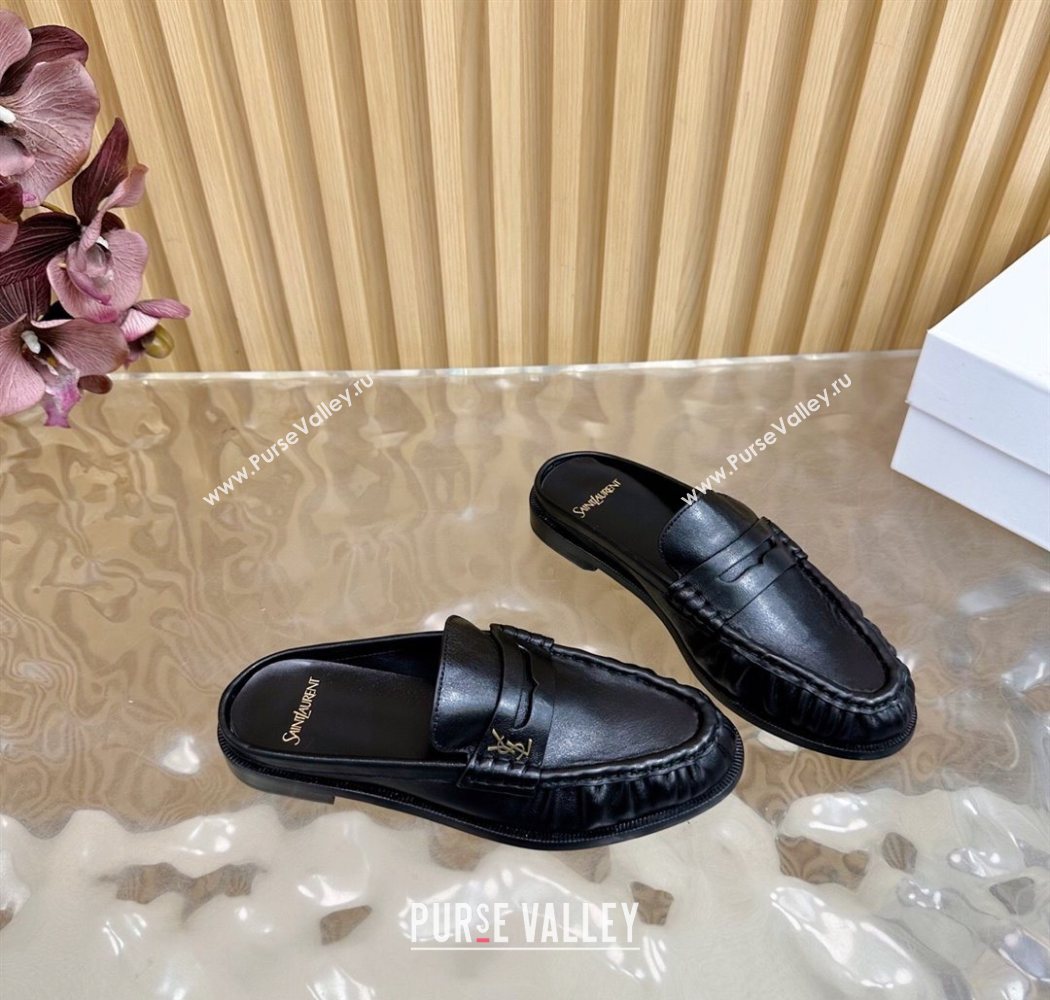 Saint Laurent Le Loafers Mules in Creased Leather Black 2025 (MD-250825099)