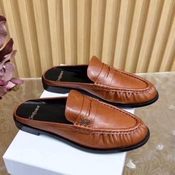 Saint Laurent Le Loafers Mules in Creased Leather Tan Brown 2025 (MD-250825101)