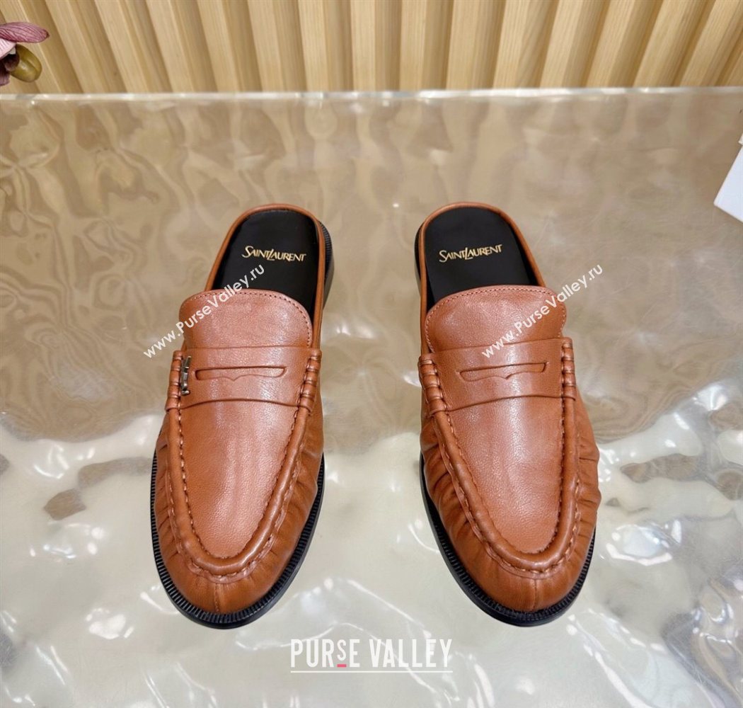 Saint Laurent Le Loafers Mules in Creased Leather Tan Brown 2025 (MD-250825101)