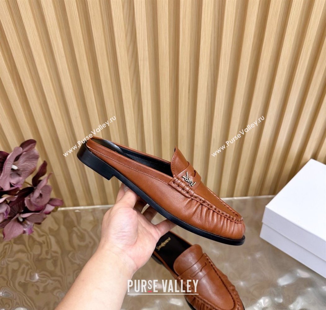Saint Laurent Le Loafers Mules in Creased Leather Tan Brown 2025 (MD-250825101)