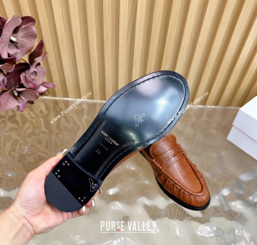 Saint Laurent Le Loafers Mules in Creased Leather Tan Brown 2025 (MD-250825101)