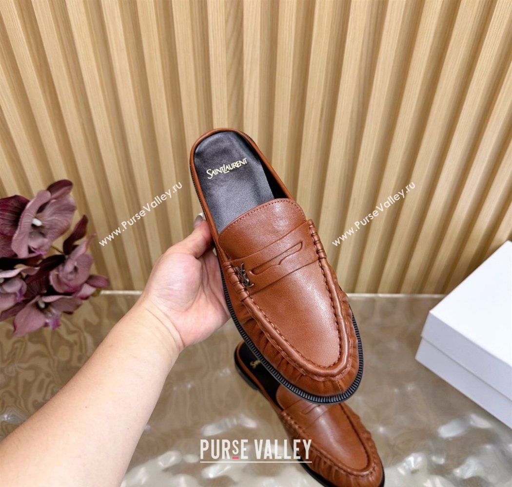 Saint Laurent Le Loafers Mules in Creased Leather Tan Brown 2025 (MD-250825101)