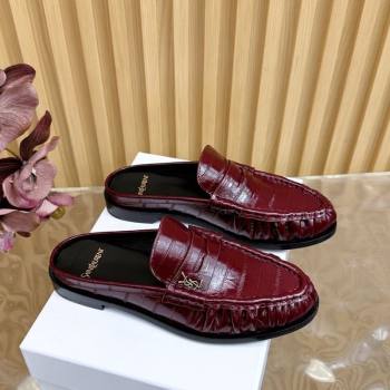 Saint Laurent Le Loafers Mules in Eel Embossed Leather Burgundy 2025 (MD-250825098)