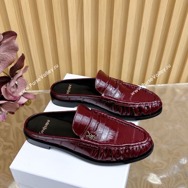 Saint Laurent Le Loafers Mules in Eel Embossed Leather Burgundy 2025 (MD-250825098)