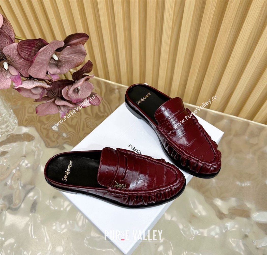 Saint Laurent Le Loafers Mules in Eel Embossed Leather Burgundy 2025 (MD-250825098)