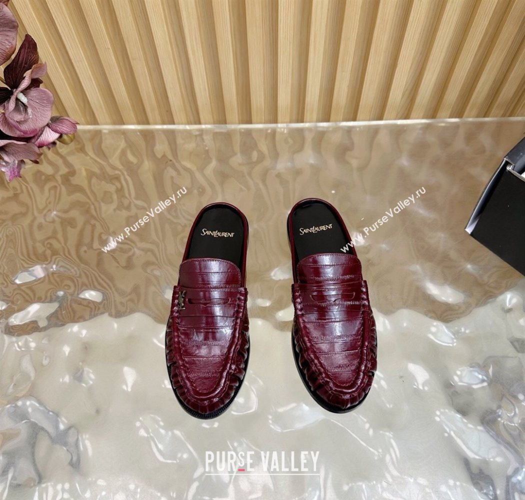 Saint Laurent Le Loafers Mules in Eel Embossed Leather Burgundy 2025 (MD-250825098)