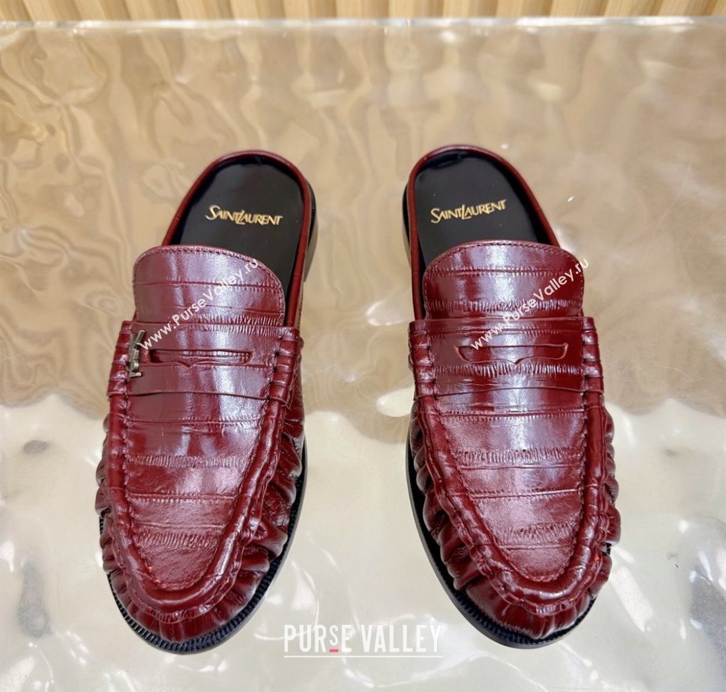 Saint Laurent Le Loafers Mules in Eel Embossed Leather Burgundy 2025 (MD-250825098)