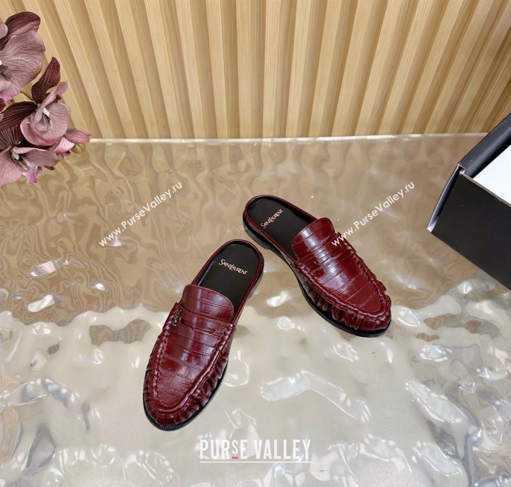 Saint Laurent Le Loafers Mules in Eel Embossed Leather Burgundy 2025 (MD-250825098)