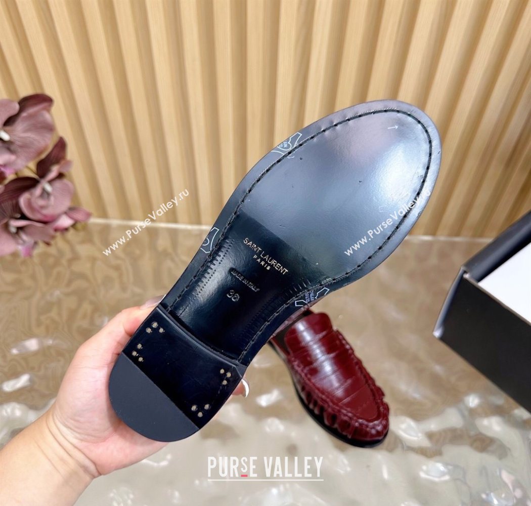 Saint Laurent Le Loafers Mules in Eel Embossed Leather Burgundy 2025 (MD-250825098)