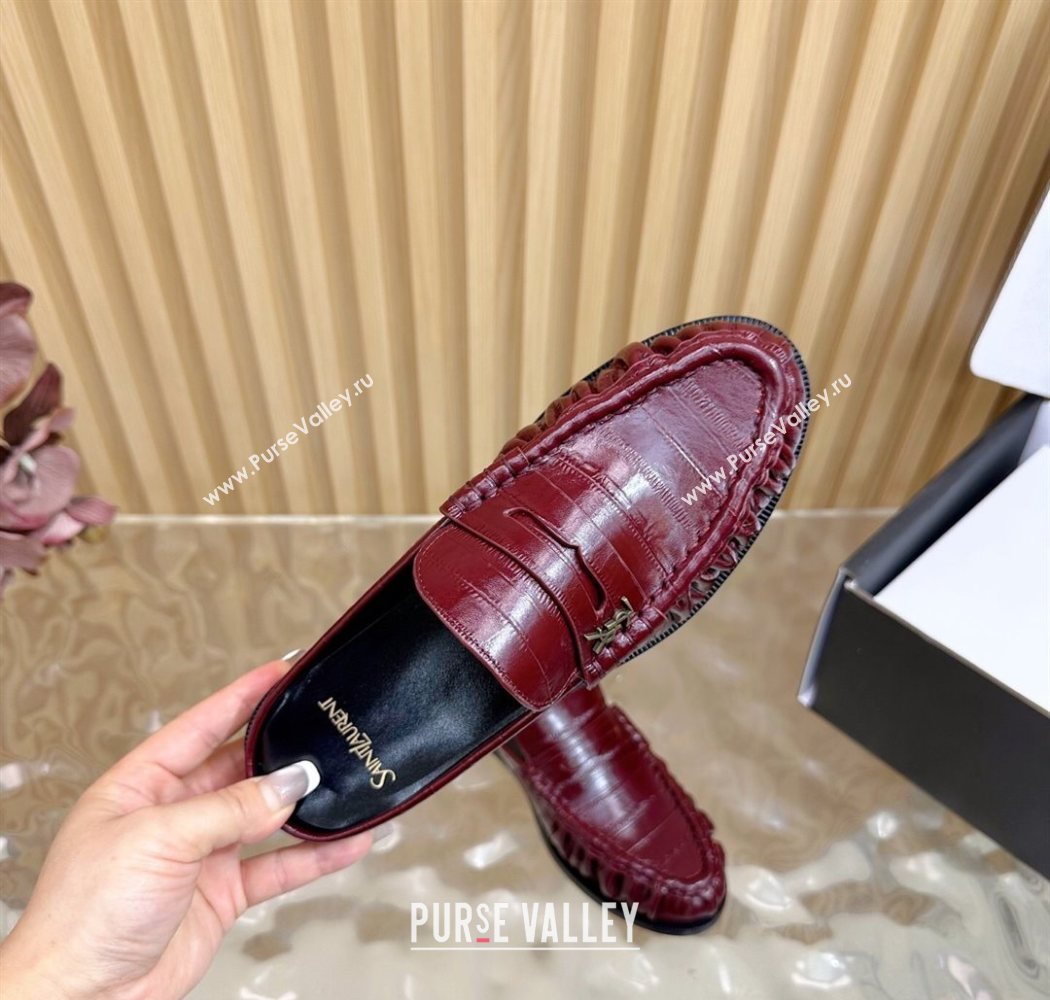 Saint Laurent Le Loafers Mules in Eel Embossed Leather Burgundy 2025 (MD-250825098)